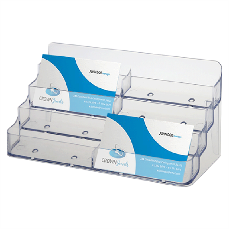 Visitkortholder med 8 rum i glasklar akryl